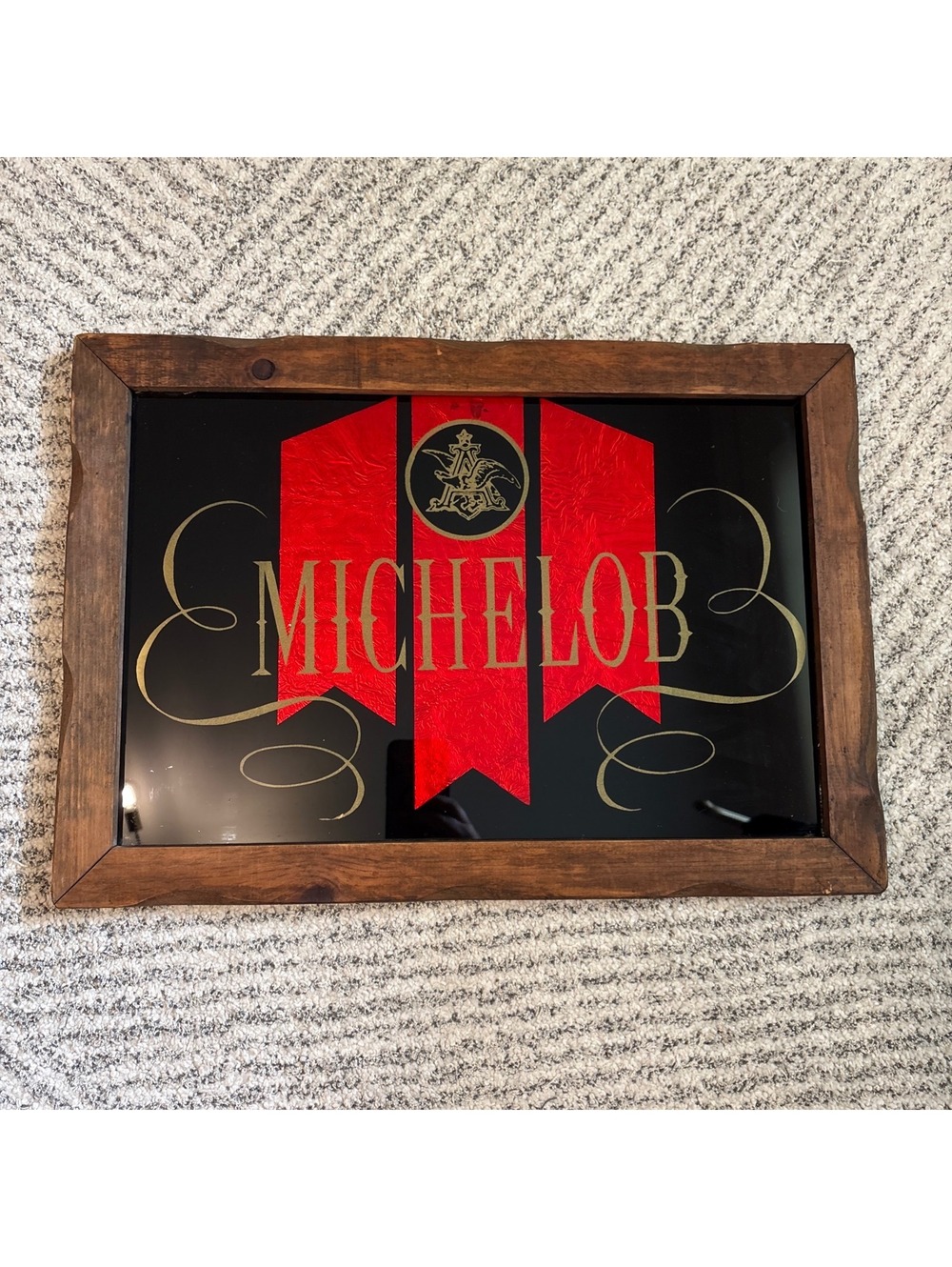 Vintage Michelob Beer Glass wooden frame- man cave display